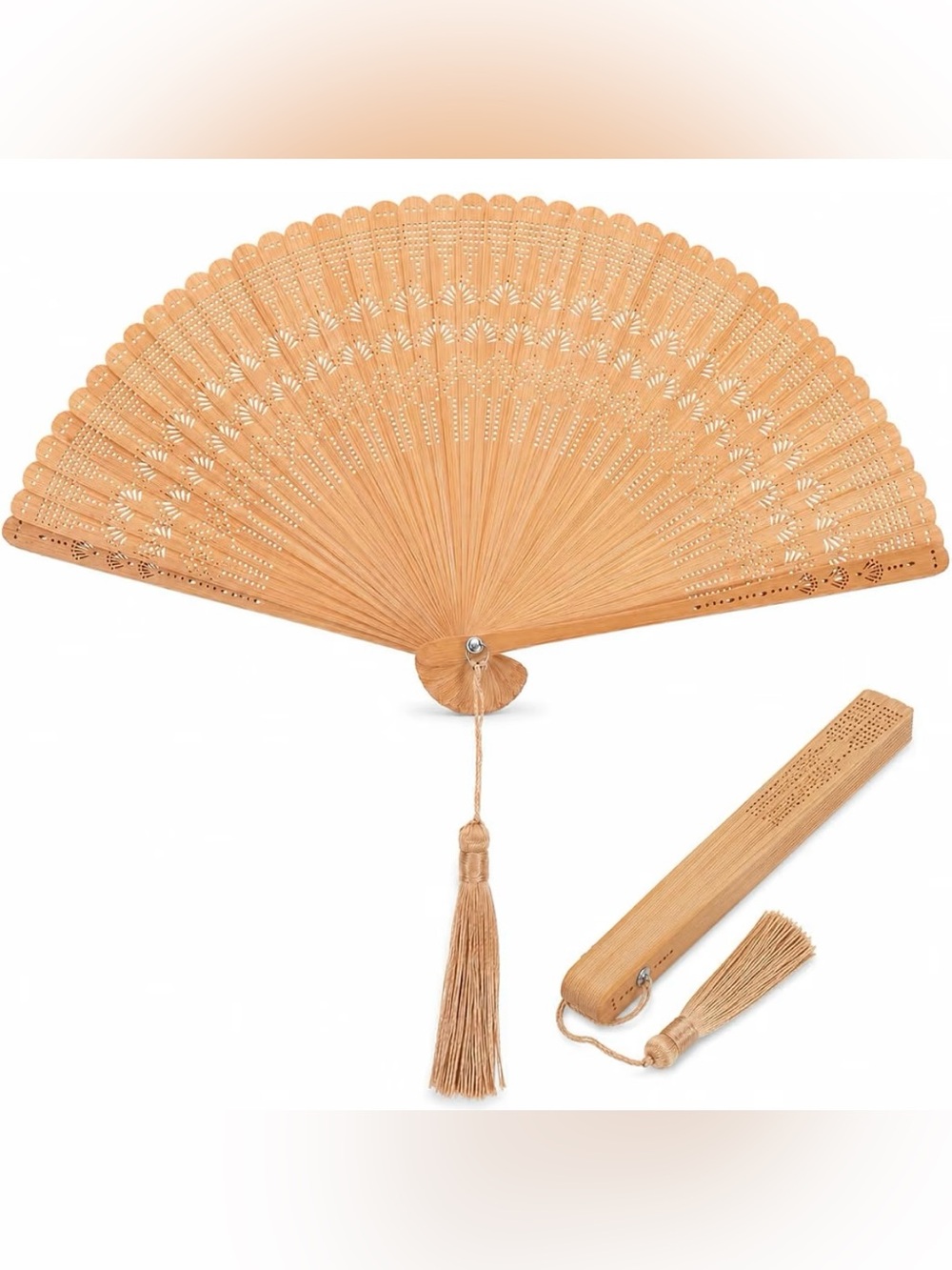 IMIKEYA Bamboo Folding Hand Fan with Tassel for Women, 1 Pack
Japanese Chinese